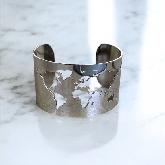 World Cuff  Earth Map Bracelet & Ring Set NIB - Picture 2 of 7
